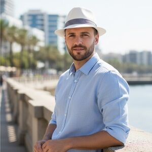 5 for $30! White Fedora Hat with Gingham Ribbon Detail